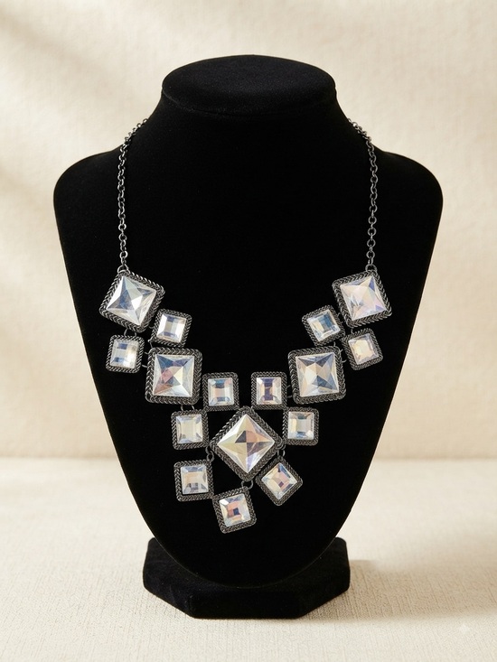 New York & Company Jewelry - New York and Company Iridescent Silver Tone Crystal Bib Necklace